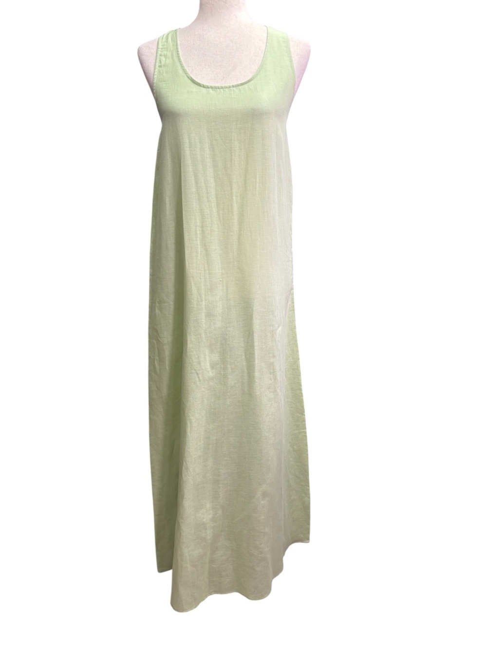 Paradox Linen Cotton Maxi Dress Sage Green Racerback Sleeveless Made USA Medium